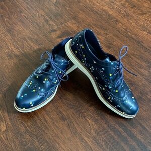 Cole Haan Navy Floral Oxfords Wingtip Dress Shoes Size 8.5